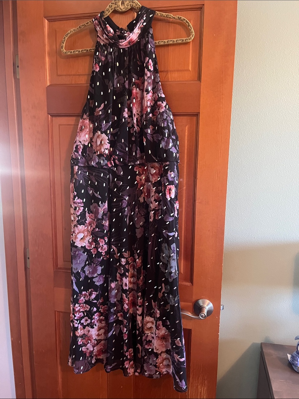 Adrianna Papell Black Halter Dress with Pink & Purple Floral Accents